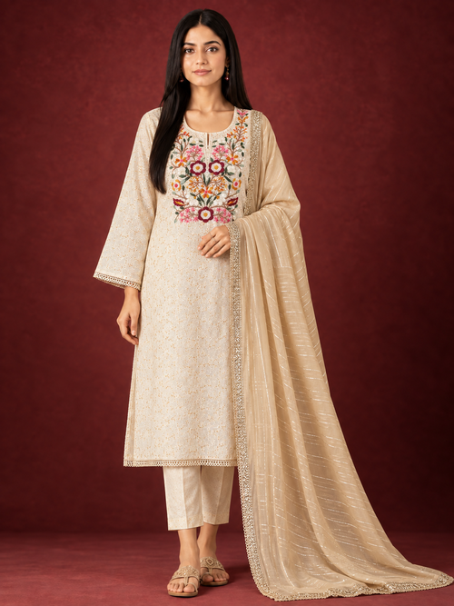 Ivory Chic Hakoba Embroidered Suit