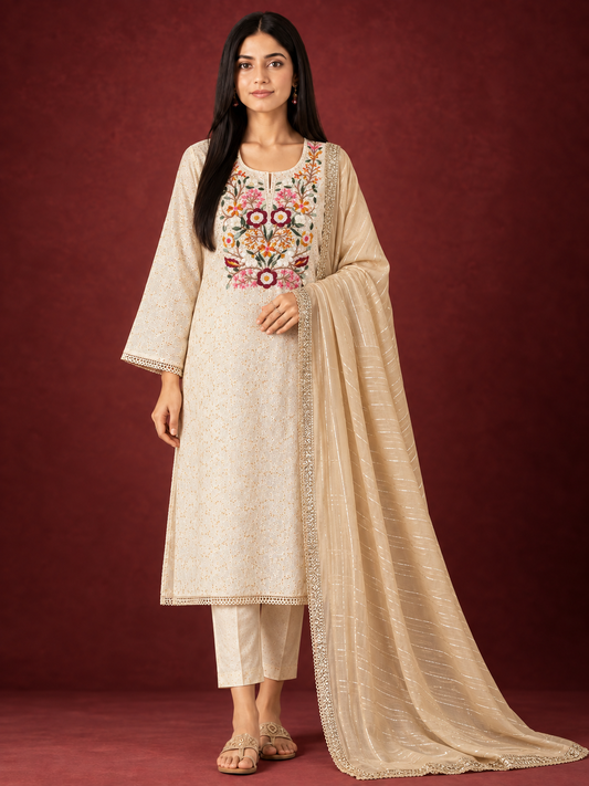 Ivory Chic Hakoba Embroidered Suit