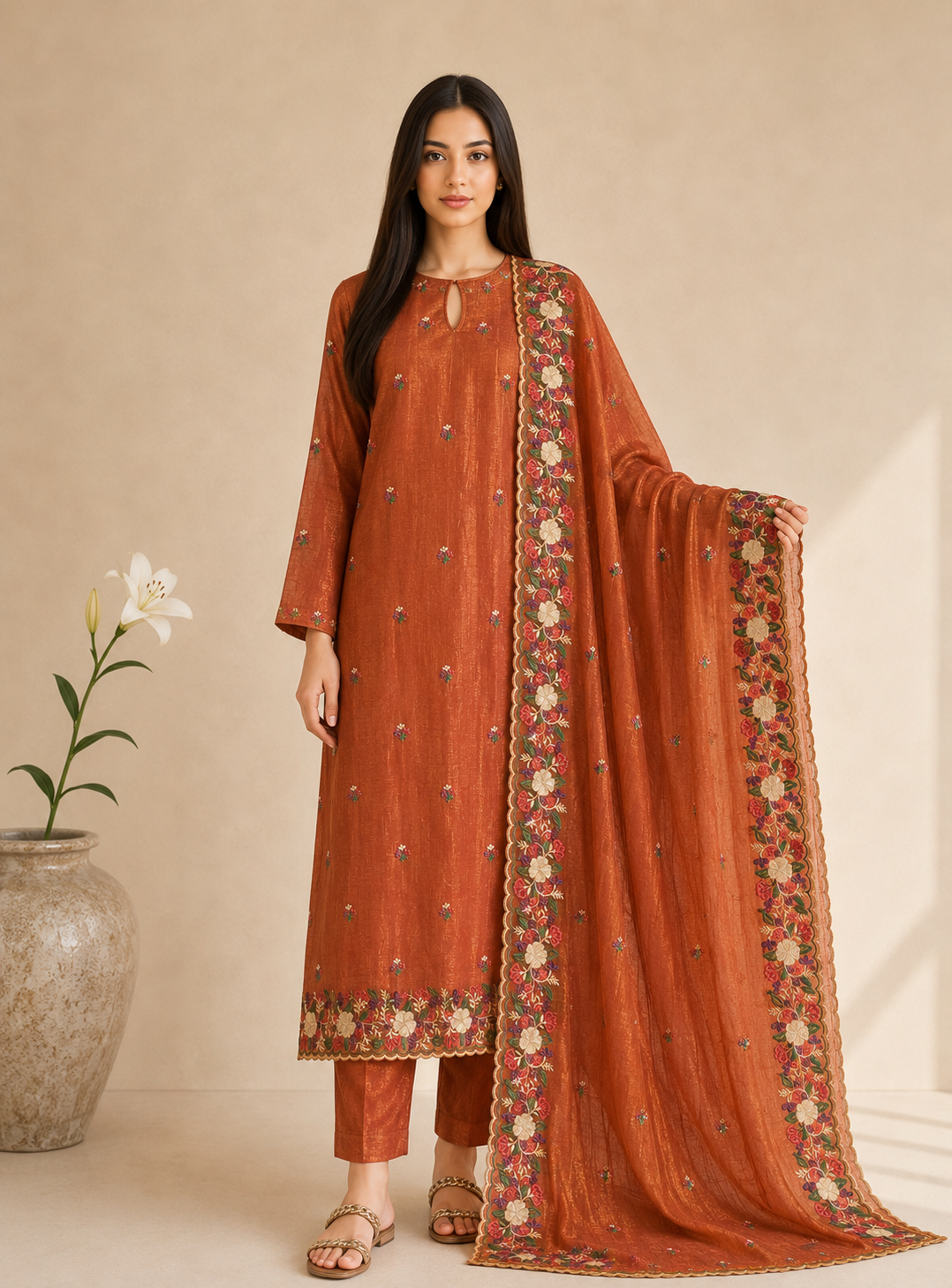 Crushed Shimmer Silk with Embroidered Dupatta 🌸