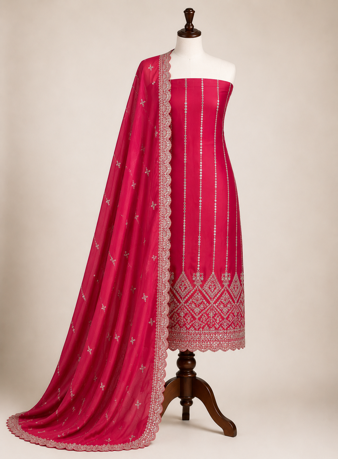 Elegant Mirror  Embroidered Silk Ensembles
