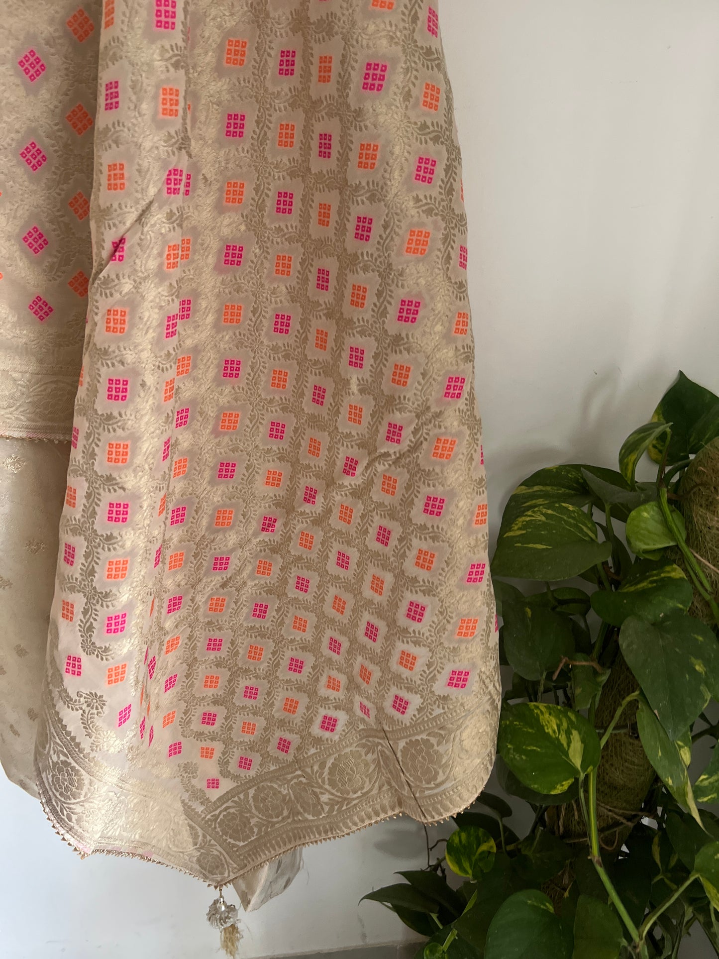 Premium Ivory Shimmer Silk Handwork Suit