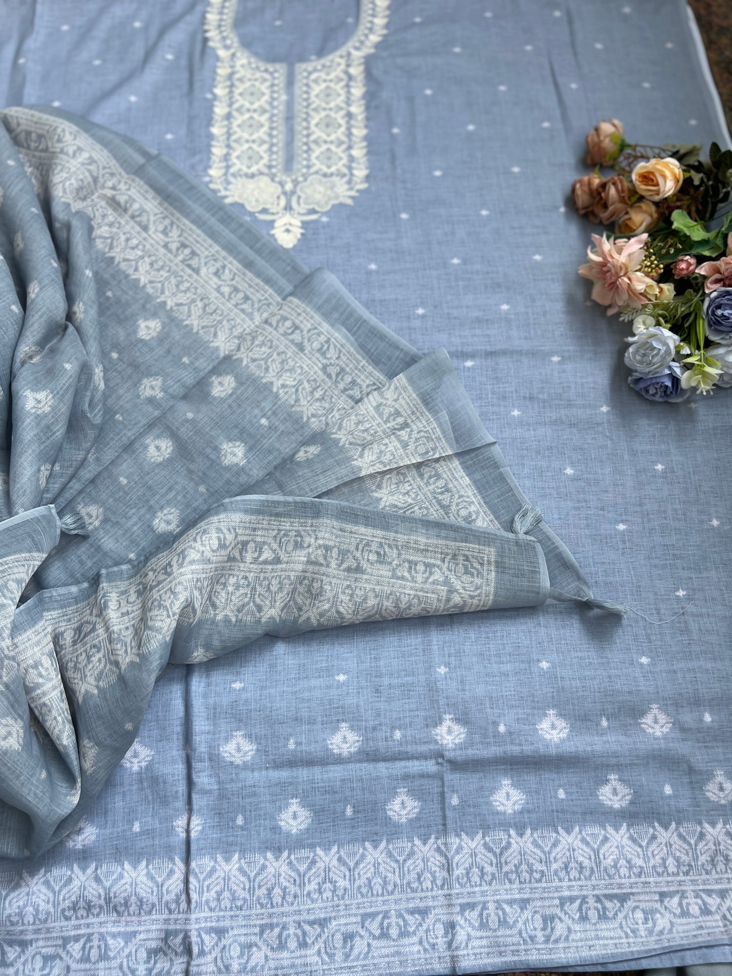 Soft-Toned Linen Sets with Intricate Thread Work