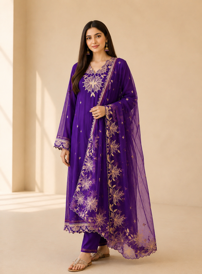 Stunning Embroidered Viscose Georgette Organza Salwar Suit