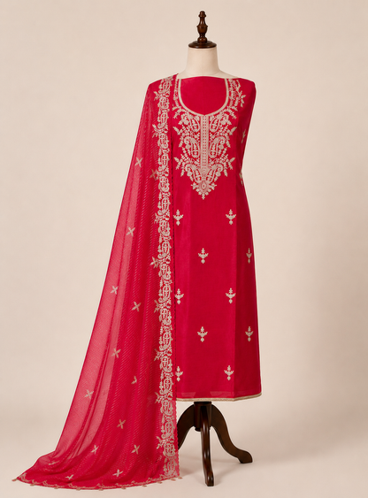 Shimmer Crepe with Exquisite Code Work & Tissue Organza Embroidered Dupatta