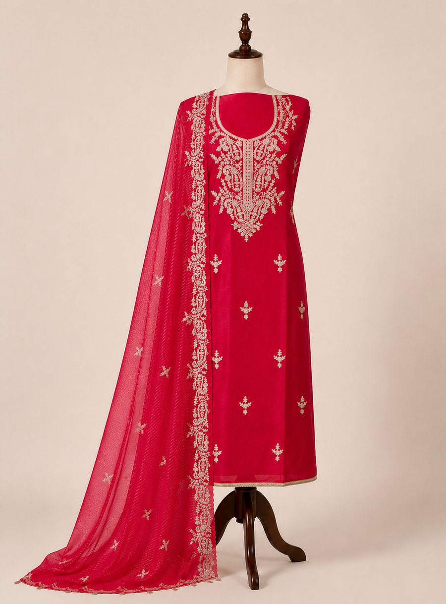 Shimmer Crepe with Exquisite Code Work & Tissue Organza Embroidered Dupatta