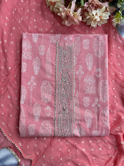 Soft Blush Pink Cotton Suit with Elegant Handwork