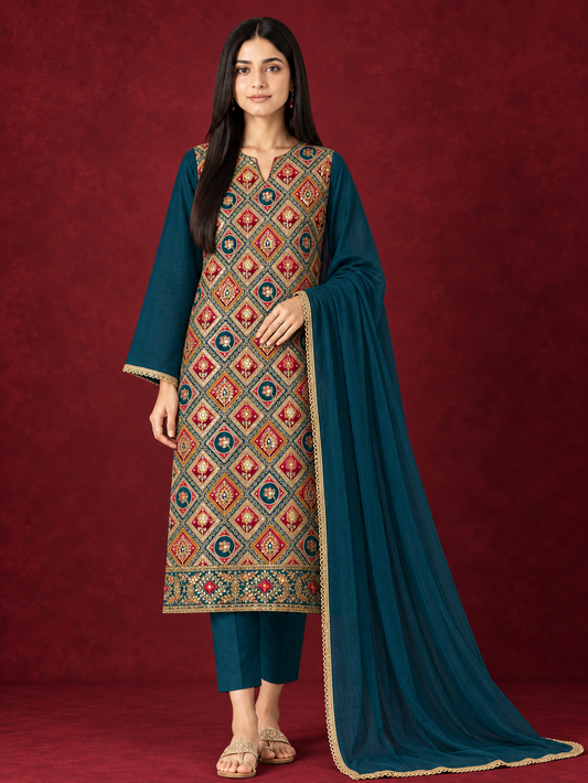 Heavy Embellished Russian Silk Suit Set