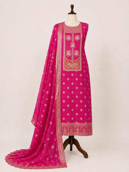 Rani Pink Banarasi Tissue Suit Set
