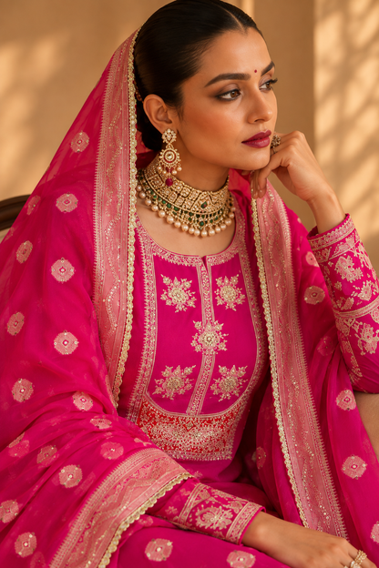 Rani Pink Banarasi  Suit Set