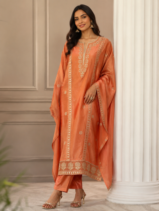 Garden Bloom – Pitta Work Shimmer Silk Suit