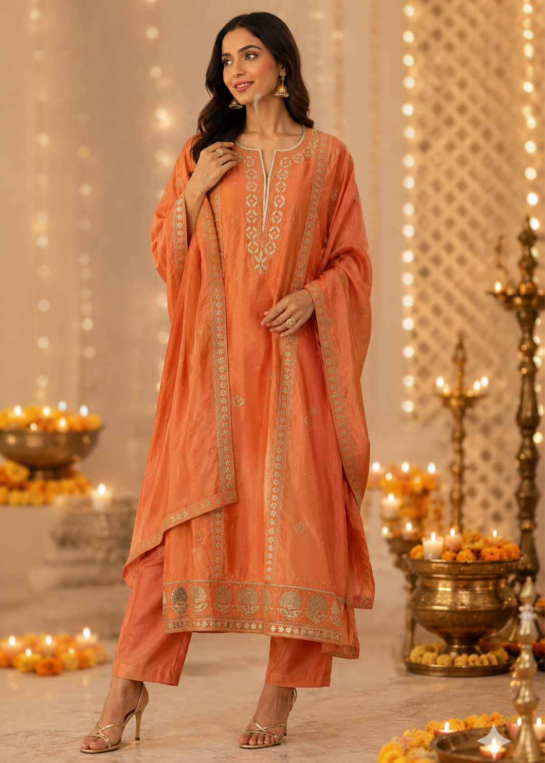 Garden Bloom – Pitta Work Shimmer Silk Suit