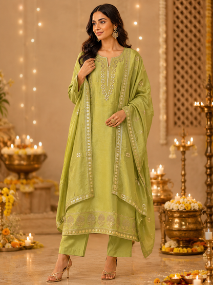 Garden Bloom – Pitta Work Shimmer Silk Suit