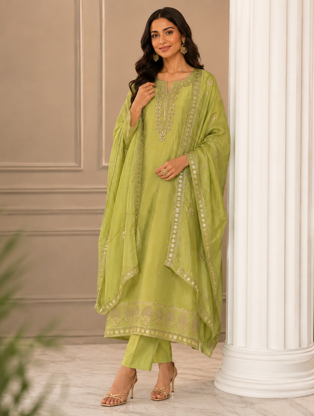 Garden Bloom – Pitta Work Shimmer Silk Suit