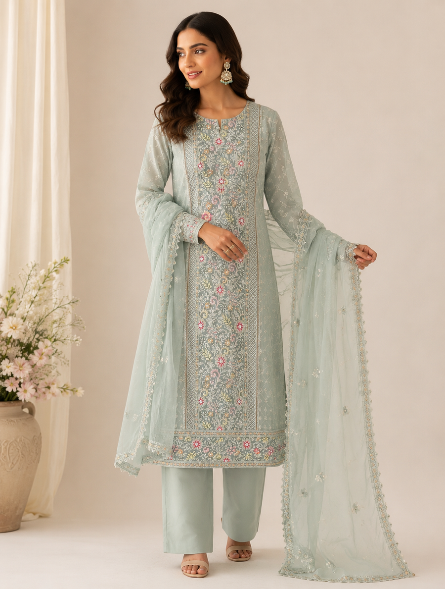 Ocean Mist – Georgette Chikankari Suit