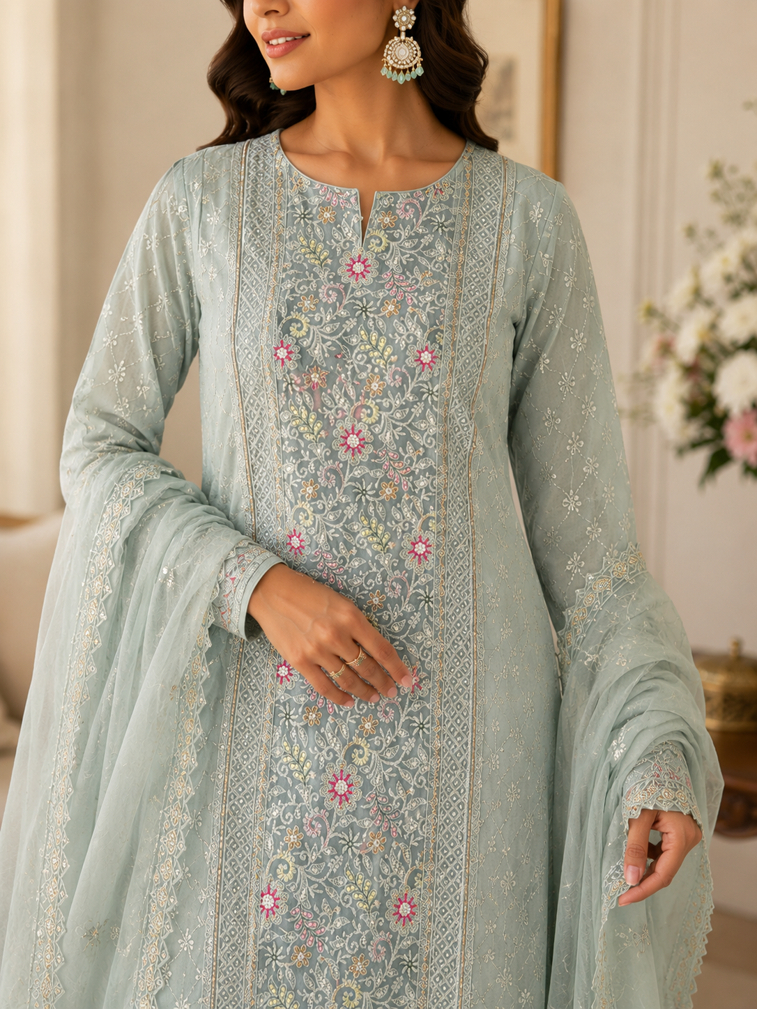 Ocean Mist – Georgette Chikankari Suit