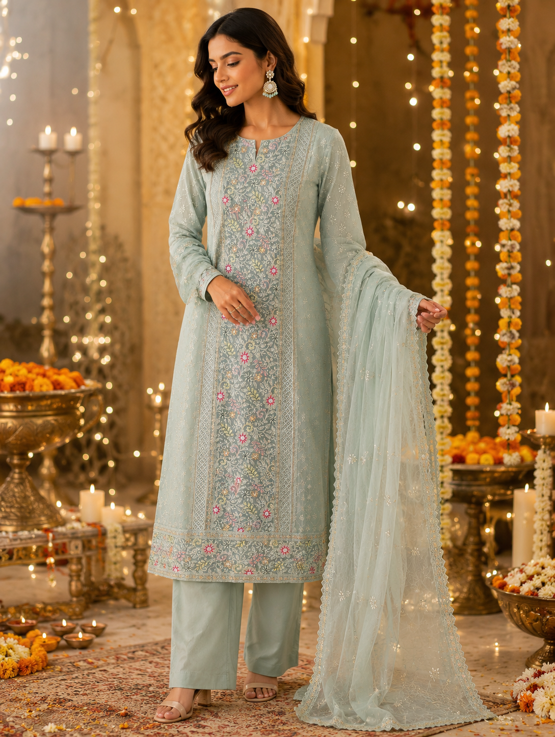 Ocean Mist – Georgette Chikankari Suit
