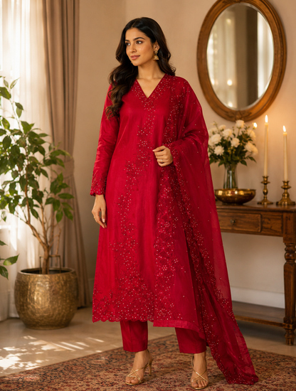 Royal Harmony – Self Embroidered Silk Suit
