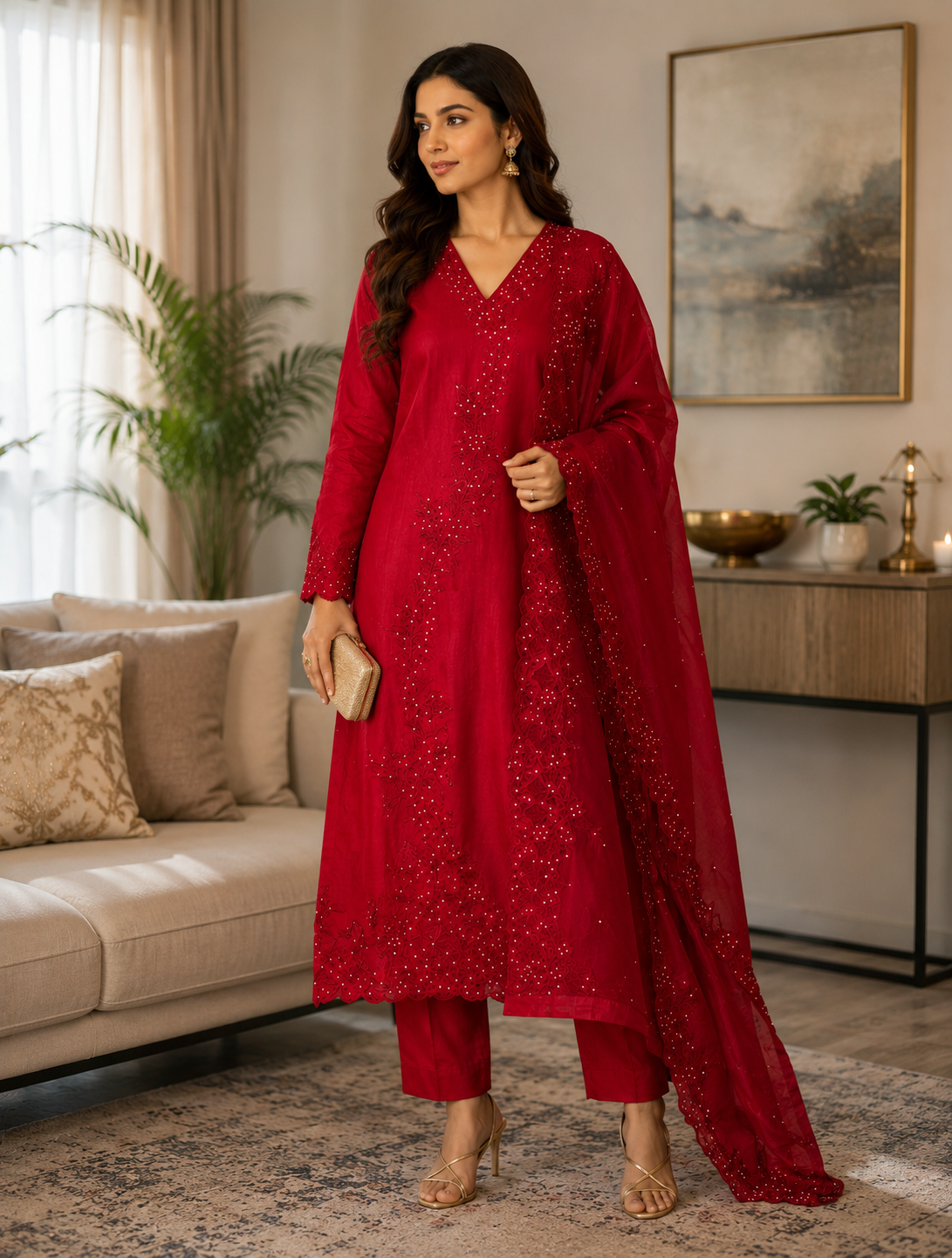 Royal Harmony – Self Embroidered Silk Suit