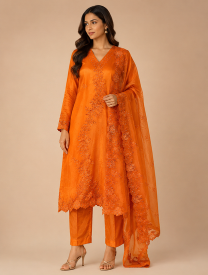 Royal Harmony – Self Embroidered Silk Suit