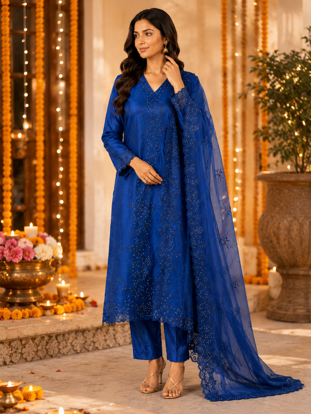 Royal Harmony – Self Embroidered Silk Suit