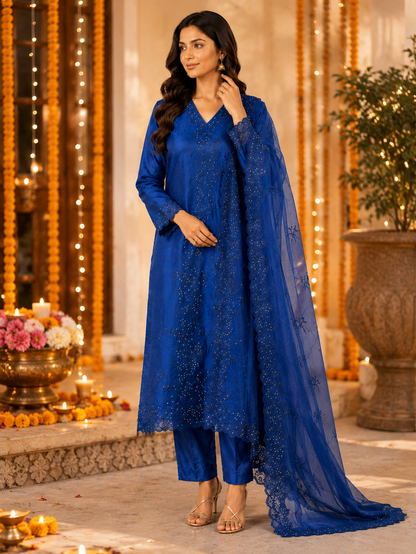 Royal Harmony – Self Embroidered Silk Suit