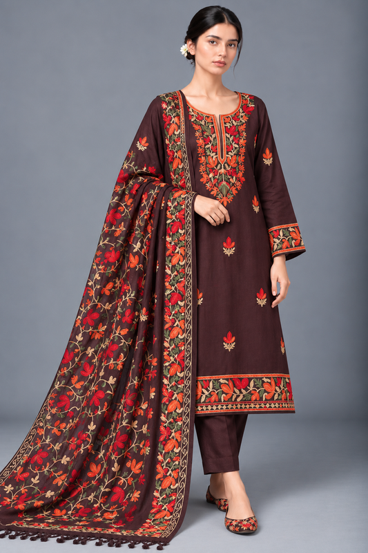 Plum Rosé Unstitched Woolen Kashmiri Suit Set