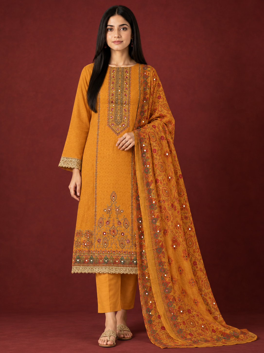 Mirror & Cutdana Embellished Russian Silk Suit Set