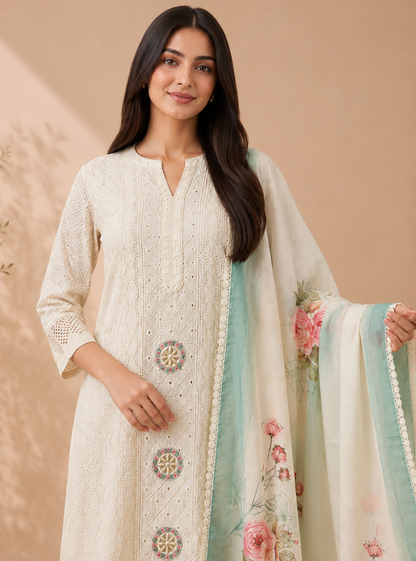 Ivory Bloom Elegance in Chikankari