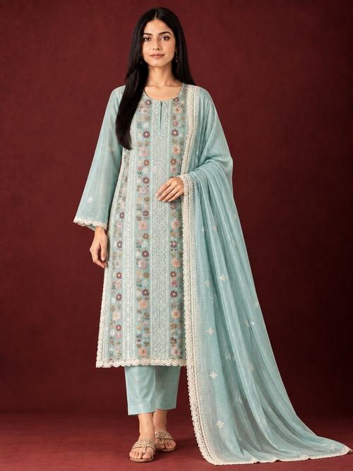 Chikankari  Elegance in Mal Chanderi ✨