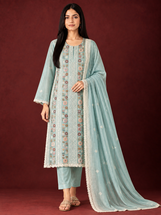 Chikankari  Elegance in Mal Chanderi ✨