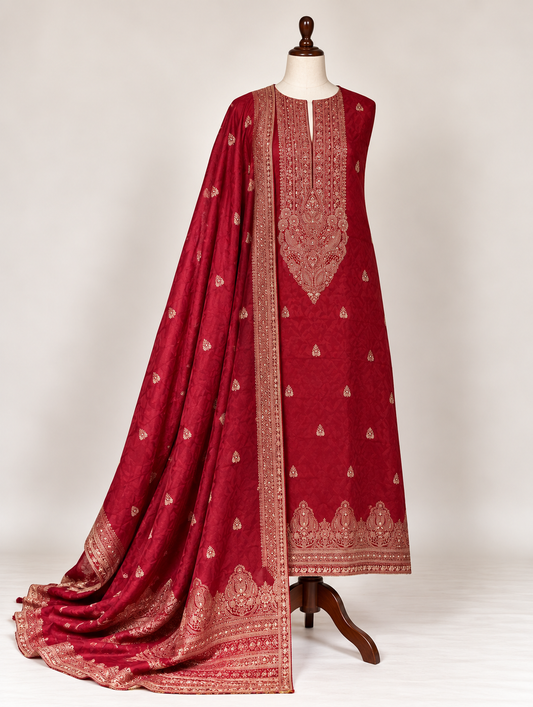 Royal Pashmina Banarasi Weaving Salwar Suit Set – Winter Wedding Edit