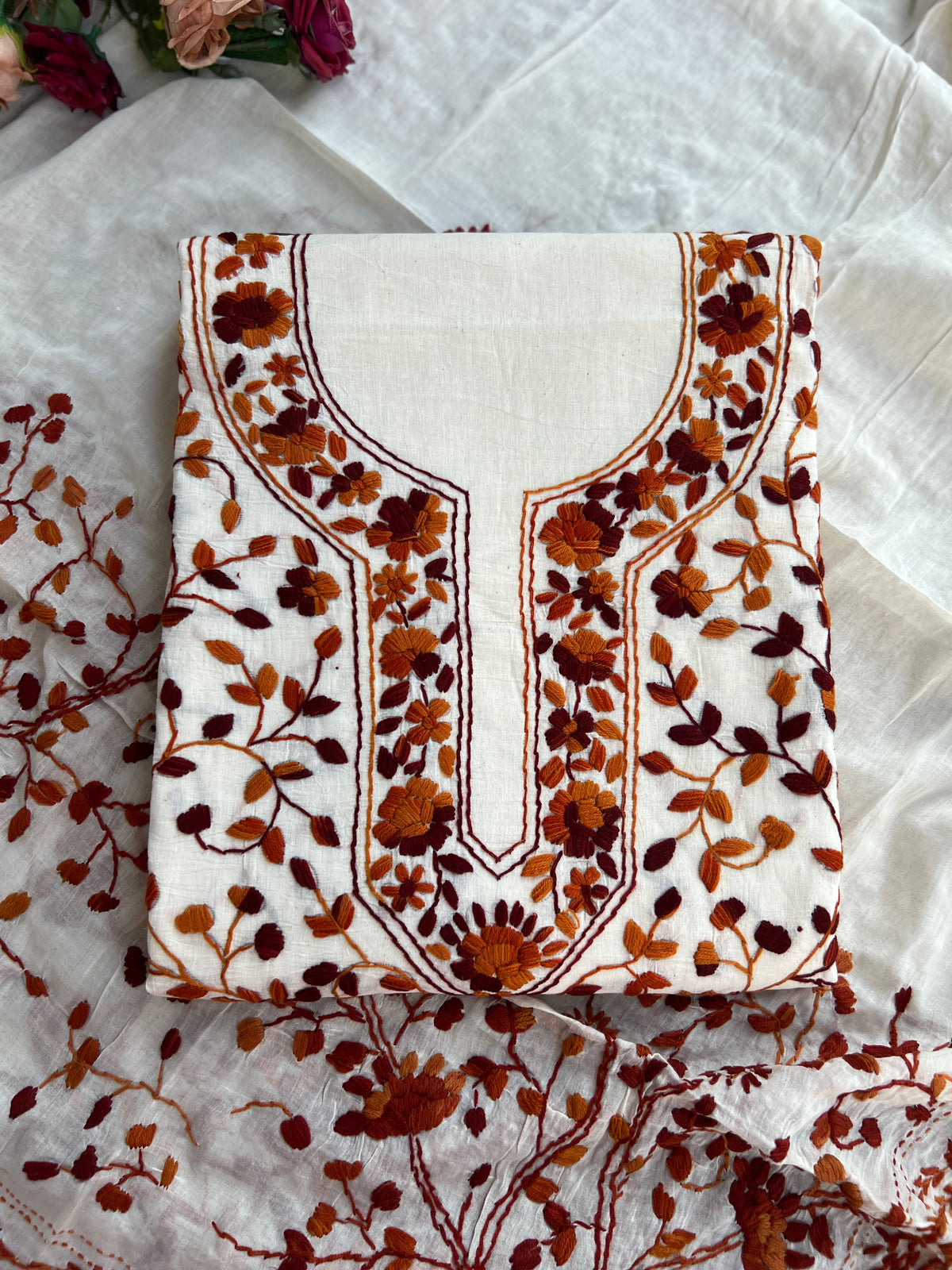 Heritage Rust Pure Cotton Hand-Embroidered Unstitched Dress Material