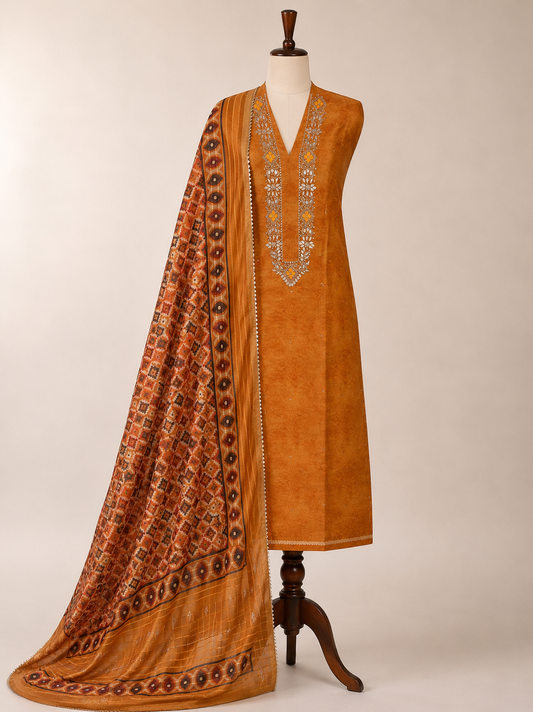 Rust Orange  Hand Embroidered  Suit Set