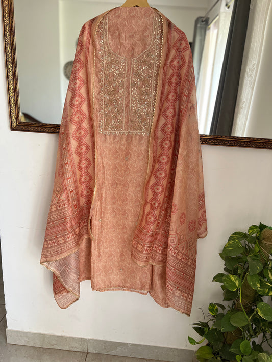 Pastel Elegance in Maheshwari Silk with Handcrafted Neck Detailing