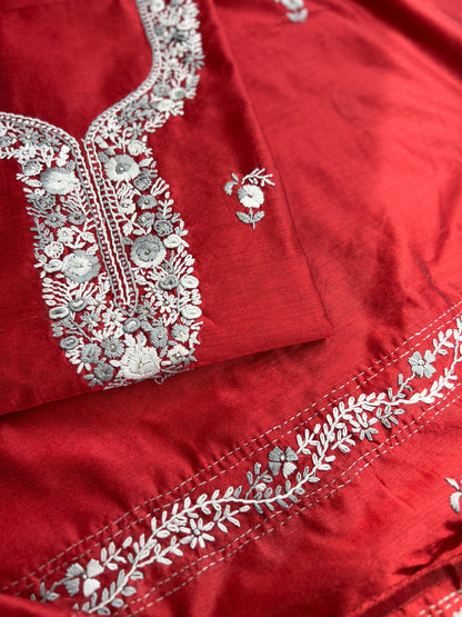 Ruby Red Floral Hand Embroidery Suit