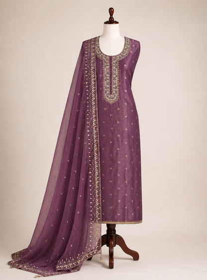 Luxury Mauve Shimmer Crepe Silk Unstitched Suit