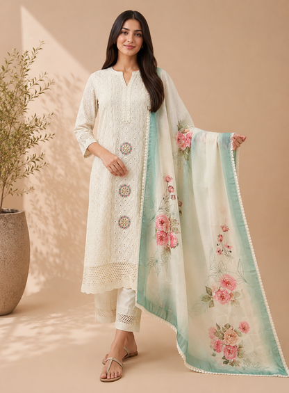 Ivory Bloom Elegance in Chikankari