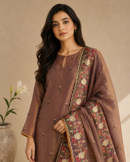 Crushed Shimmer Silk with Embroidered Dupatta 🌸