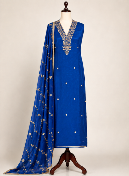 Blue Chinnon Gotapatti