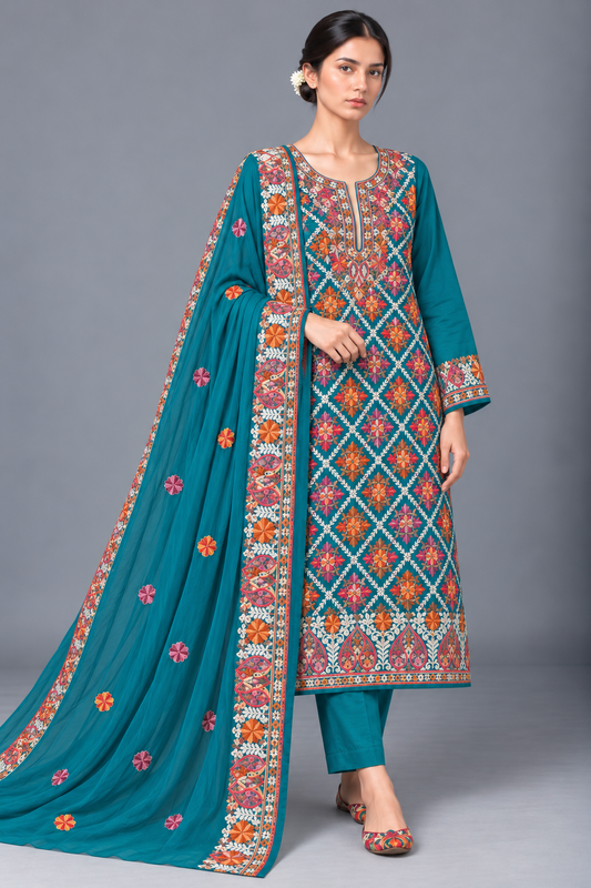 Teal Green Kashmiri Full Jaal Embroidered Salwar Suit