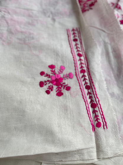 Ivory & Fuchsia Pure Cotton Hand-Embroidered Unstitched Dress