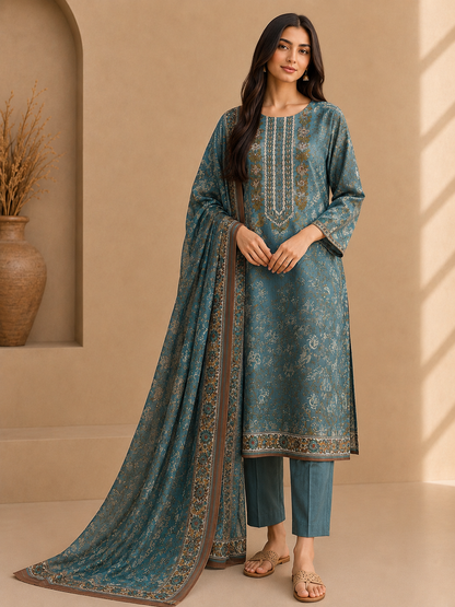 Teal Blue Modal Maslin Pakistani Suit Set