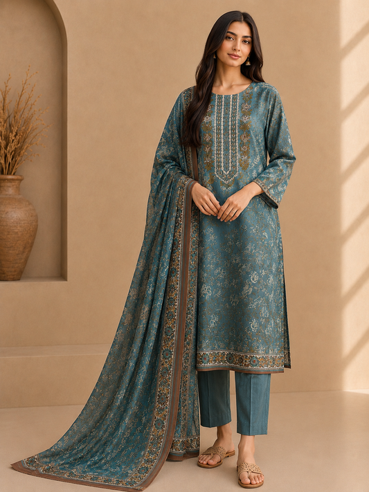 Teal Blue Modal Maslin Pakistani Suit Set