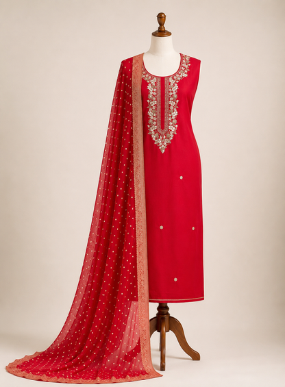 Ruby Red Handwork unstitched suit