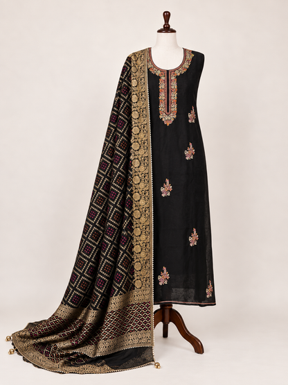 Midnight Black Chanderi Handcrafted Suit Set