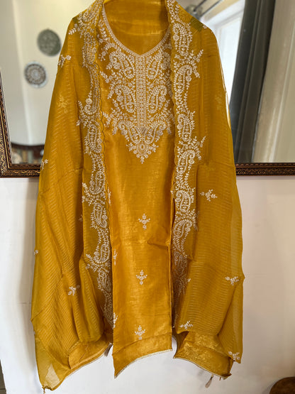 Shimmer Crepe with Exquisite Code Work & Tissue Organza Embroidered Dupatta