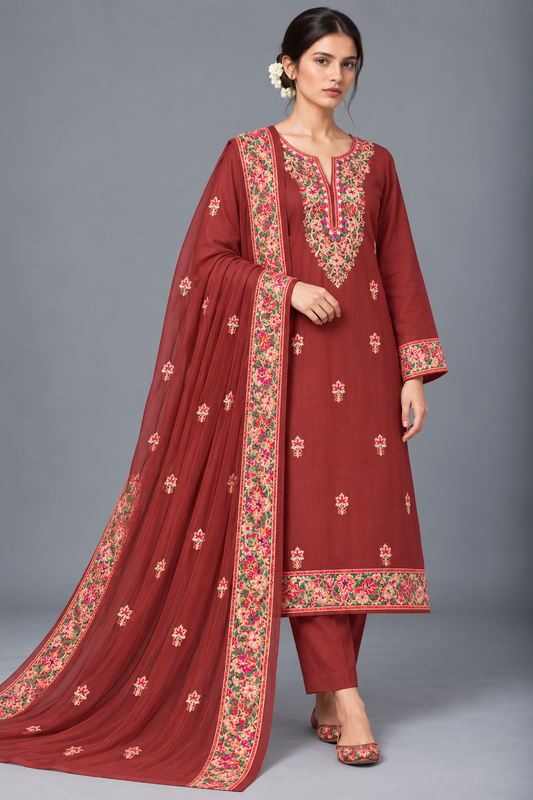 Rust Kashmiri Embroidered Suit Set