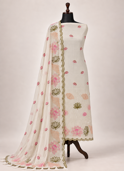Ivory Tissue Cutwork Appliqué Suit Set