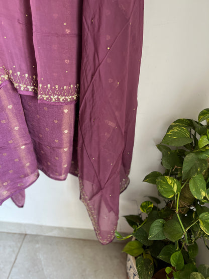 Luxury Mauve Shimmer Crepe Silk Unstitched Suit