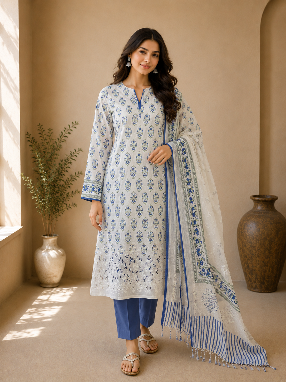 Handcrafted Mal Chanderi Handblock Suit
